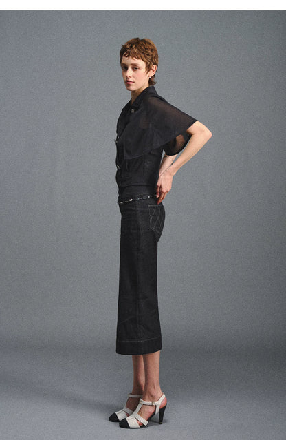 Detachable Cape Chiffon Blouse with Lace Detail
