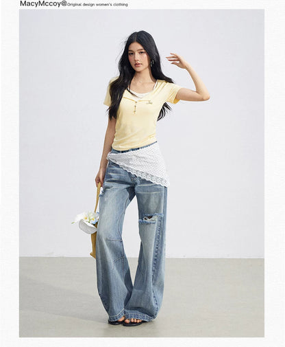 Two-Tone Layered Look Slim Fit T-Shirt