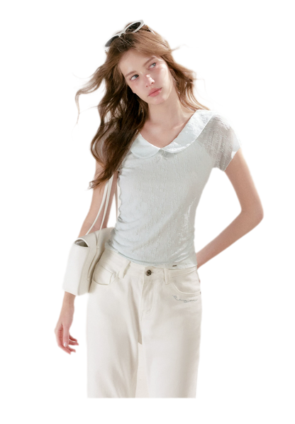 Textured Floral Peter Pan T-Shirt