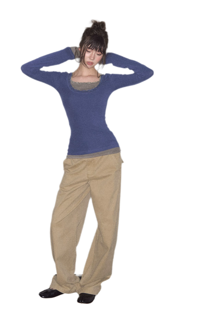 Mehrlagiges Stricktop mit Spitzenbesatz