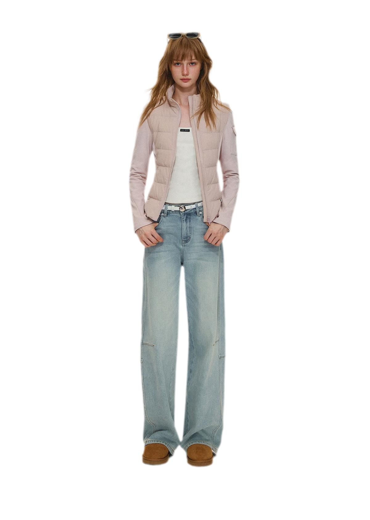 Washed Curved Wide-Leg Jeans