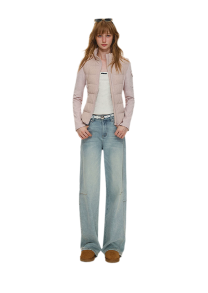 Washed Curved Wide-Leg Jeans