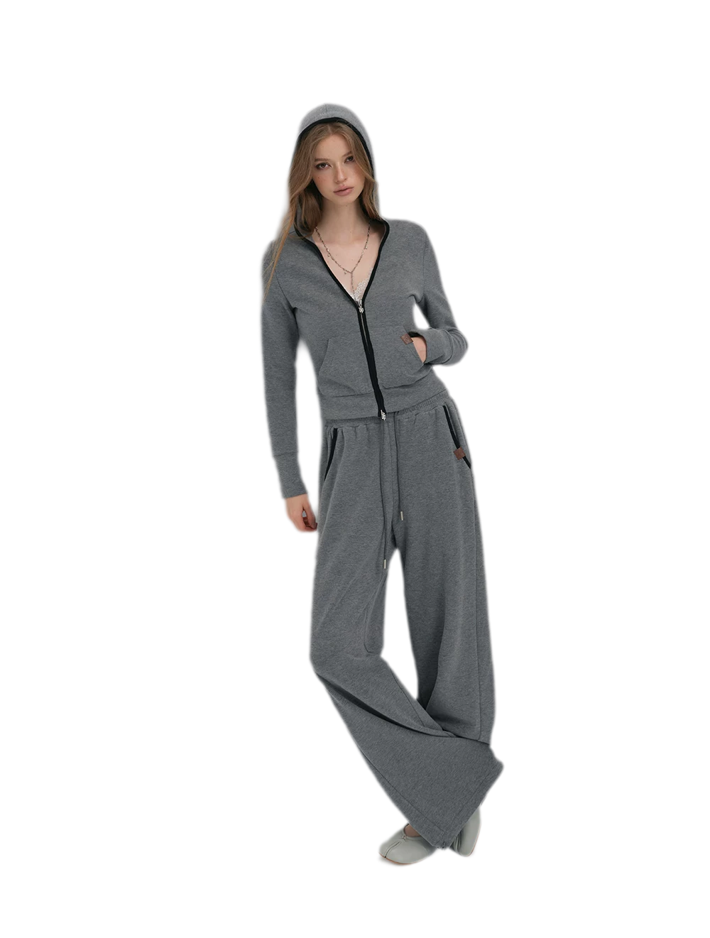 Contrast Trim Hooded Tracksuit Set
