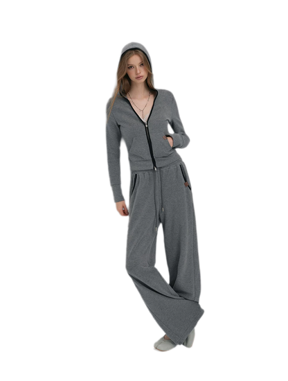 Contrast Trim Hooded Tracksuit Set