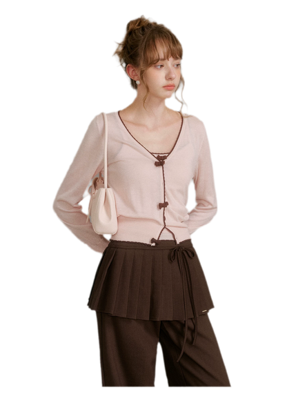 Wool Bow Trim Knit Set