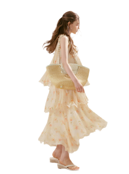 Chiffon Floral Halter Long Dress