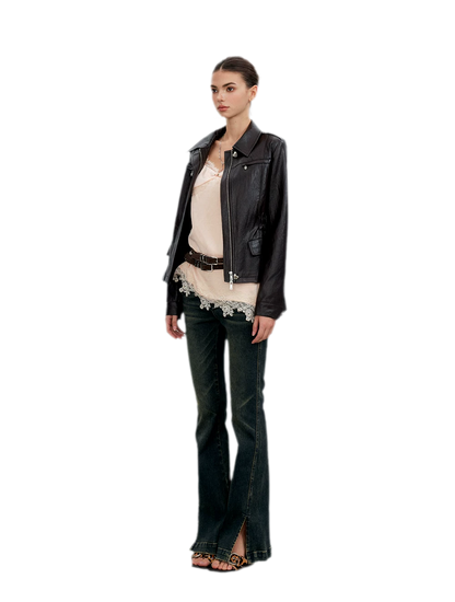 Distressed Cinched Waist PU Jacket