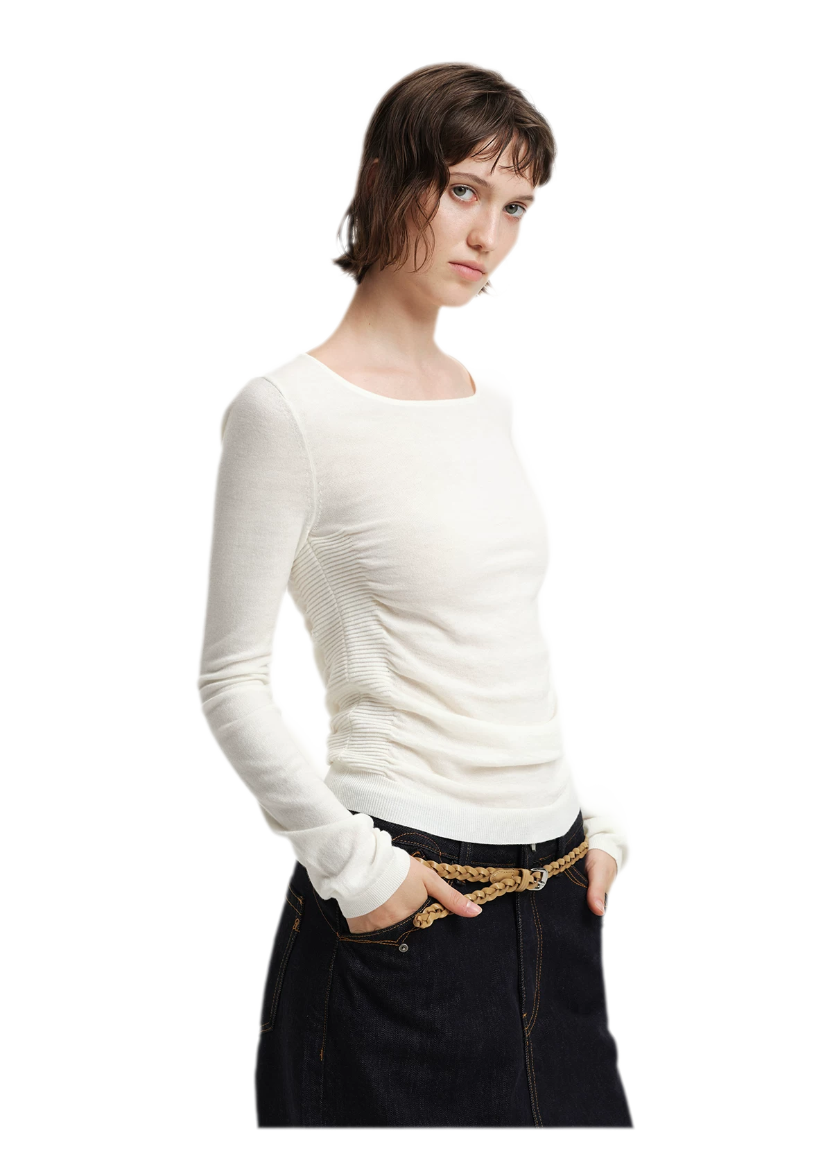 Top in maglia slim arricciato in lana