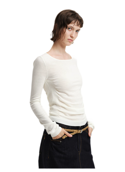 Top in maglia slim arricciato in lana