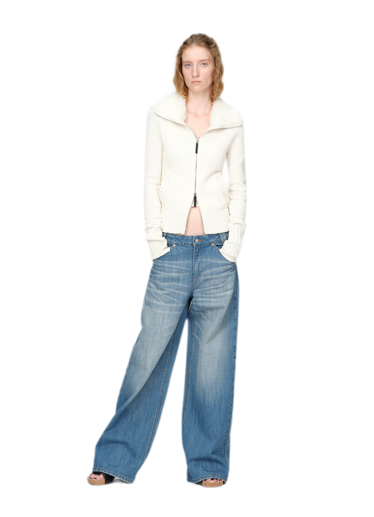 Washed Whisker Wide-Leg Jeans