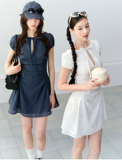 Vintage Embroidered Tie Waist Dress
