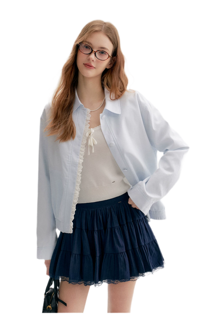 Ramie Cotton Lace-Trimmed Jacket