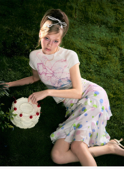 Chiffon Polka Dot Mermaid Skirt