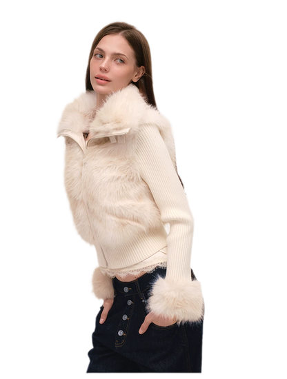 Taillierte Jacke mit Kunstpelz und Stehkragen