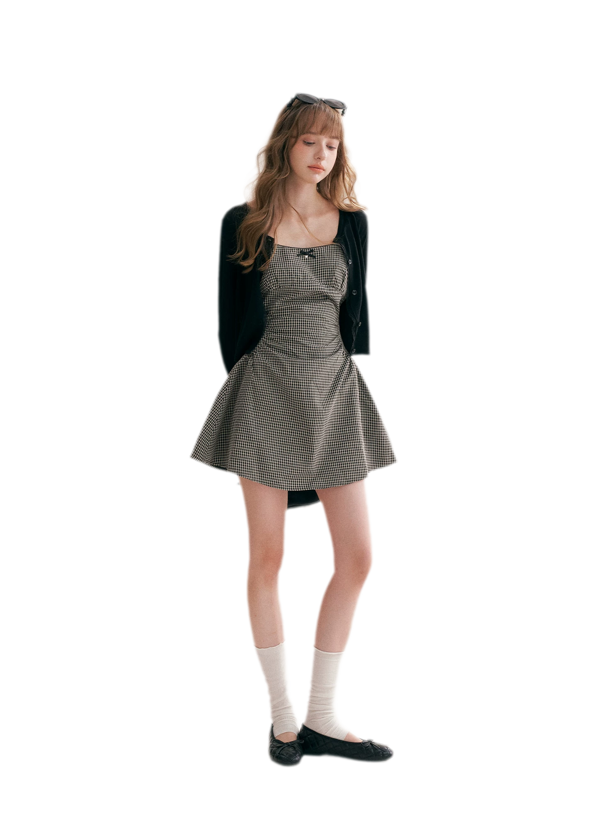 Hand-Pleated Ruffle Check Dress