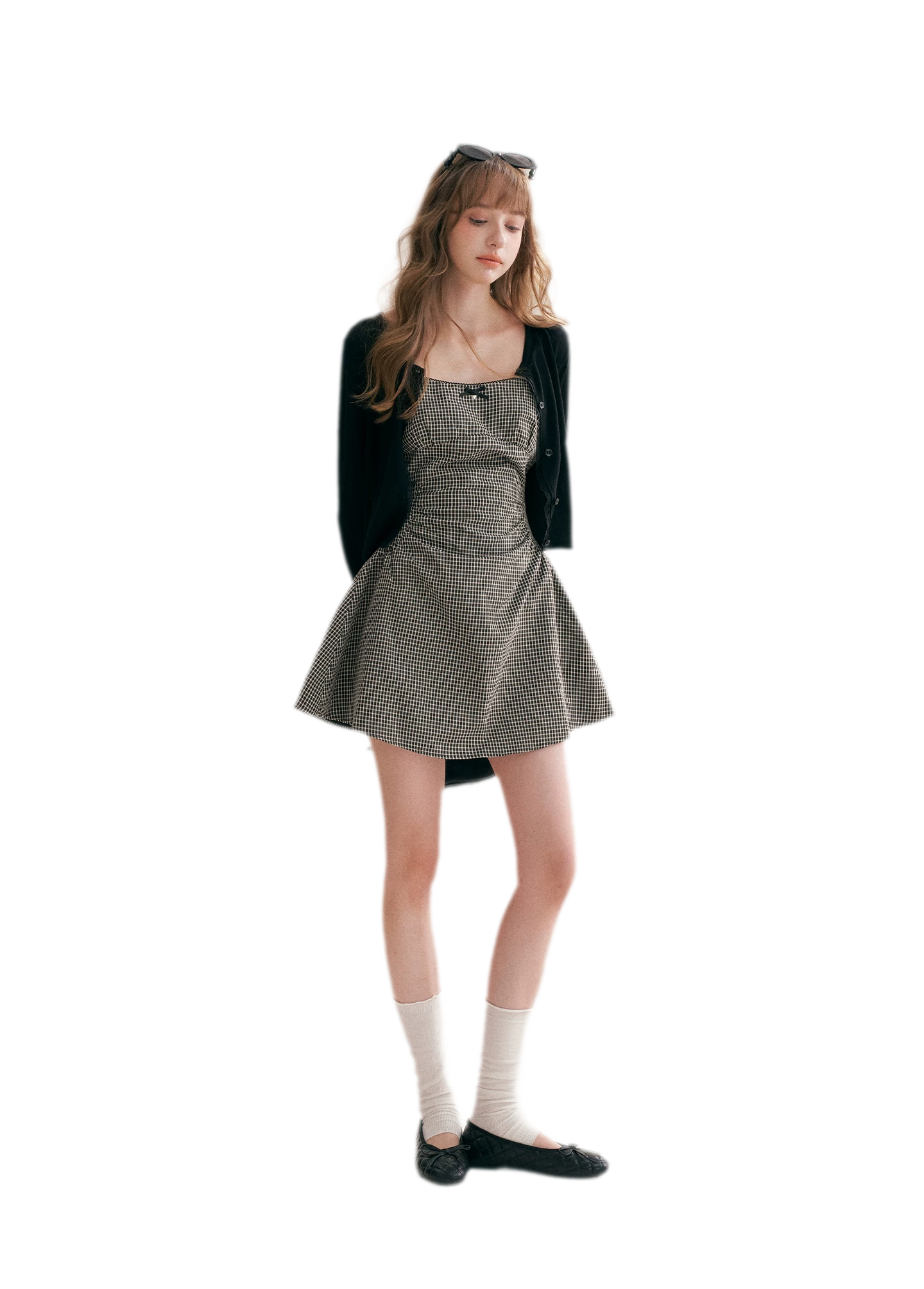 Hand-Pleated Ruffle Check Dress