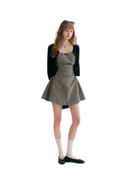 Hand-Pleated Ruffle Check Dress