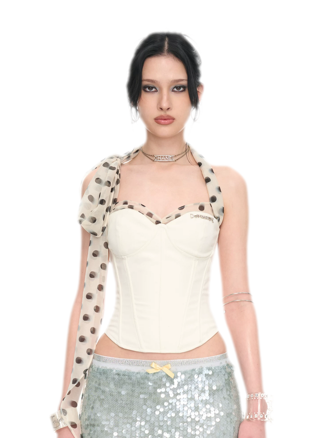 White Polka Dot Chiffon Corset