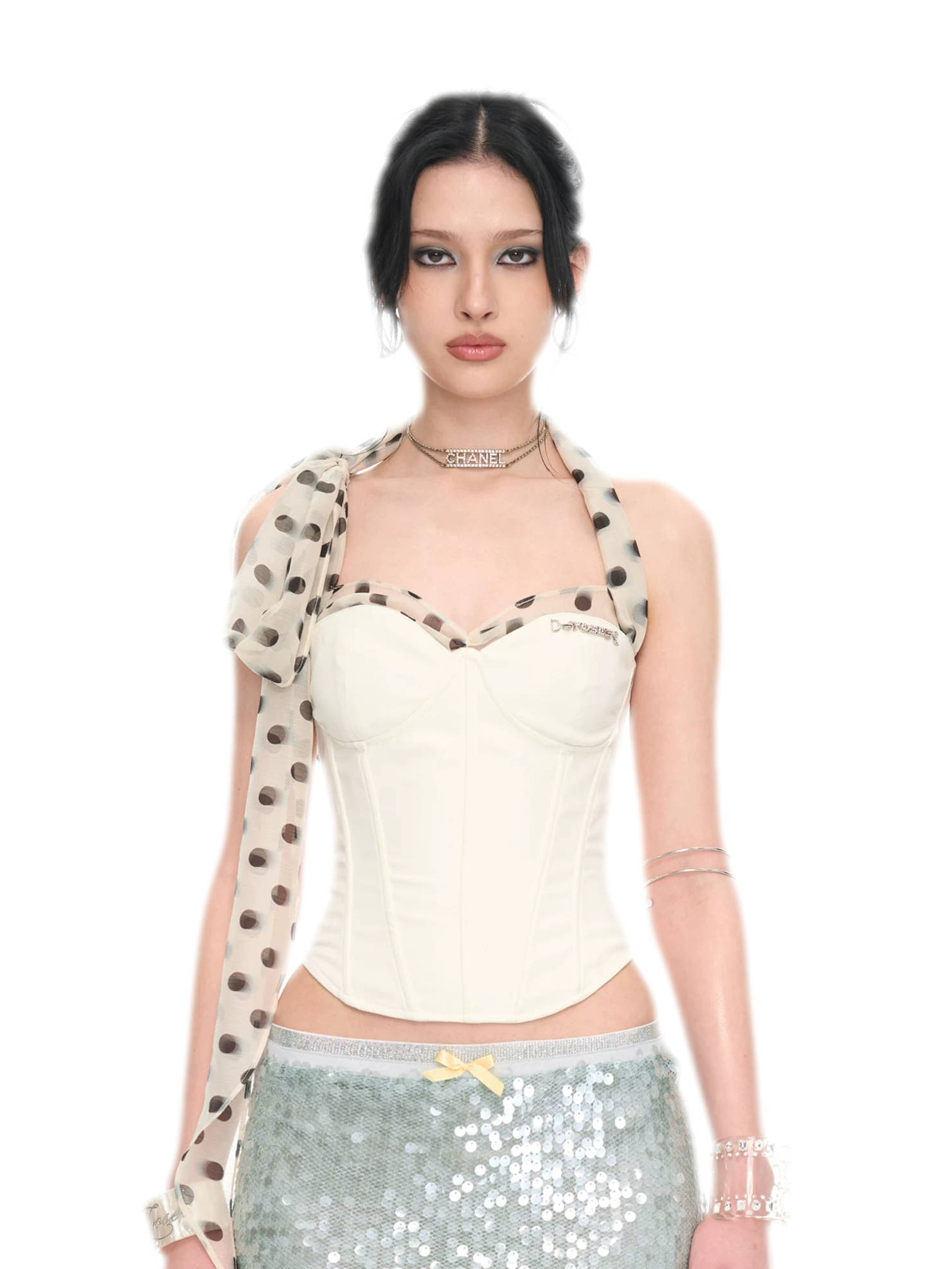 White Polka Dot Chiffon Corset