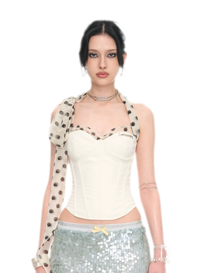 White Polka Dot Chiffon Corset
