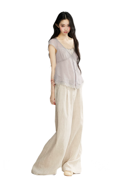 Linen Blend Wide Pants