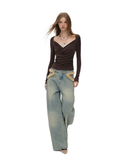 Lace Ruched Crossover Top