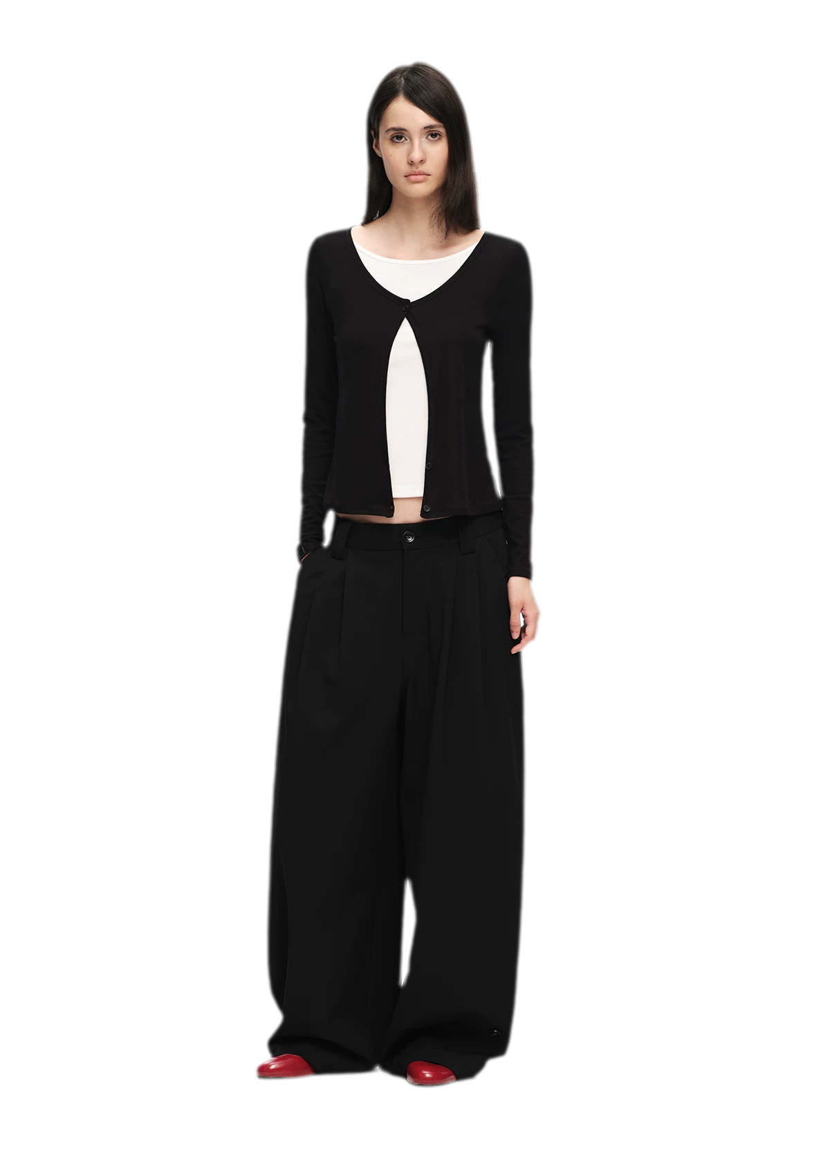 Double Pleat Wide-Leg Suit Pants