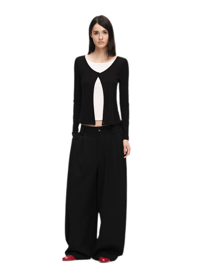 Double Pleat Wide-Leg Suit Pants