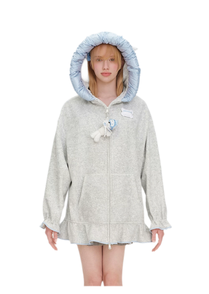 Plush Lace-Trimmed Bear Hoodie