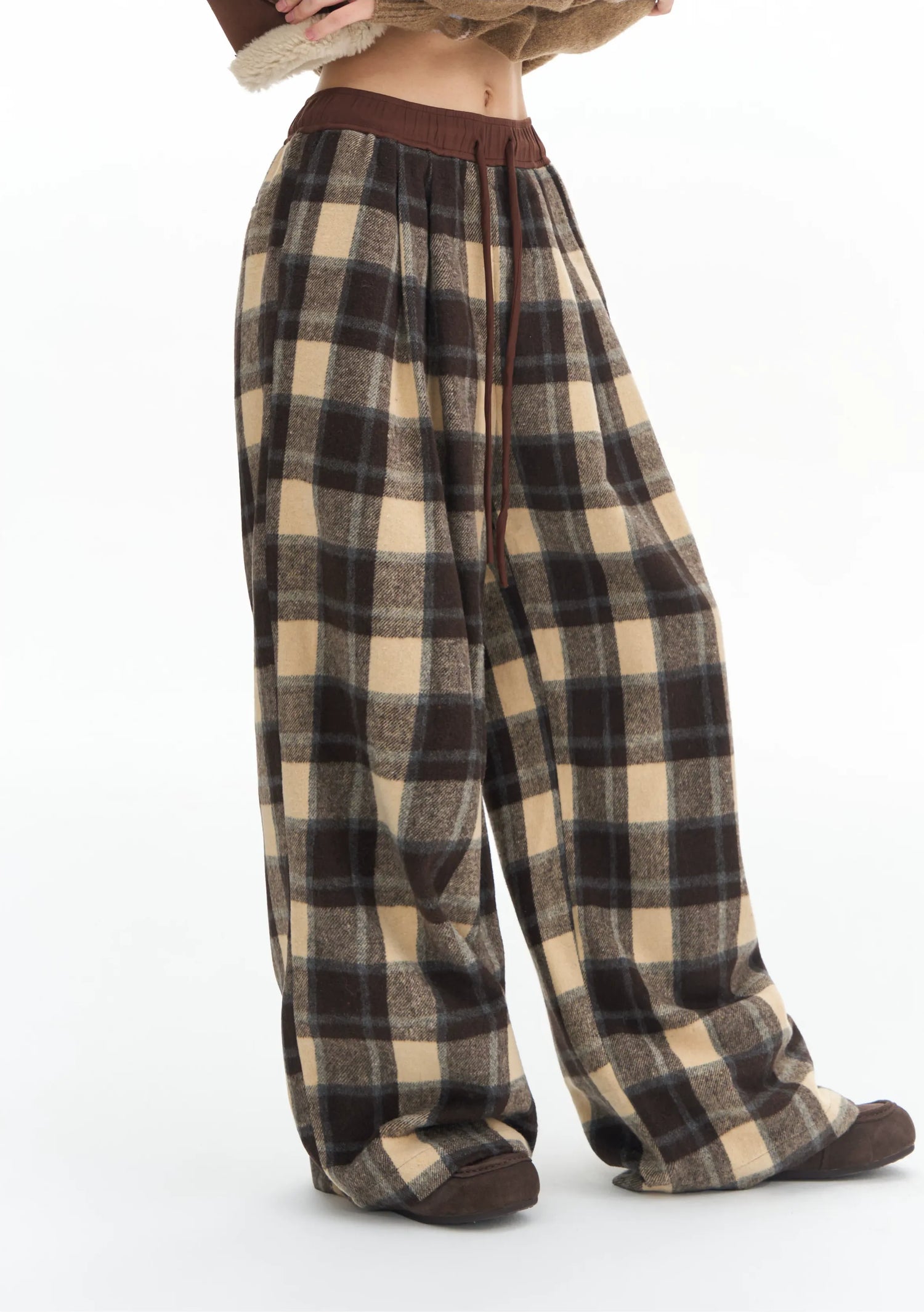 Plaid Wide-Leg Pants