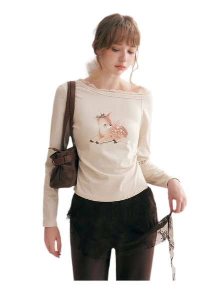 Hand-Drawn Lace-Trim T-Shirt