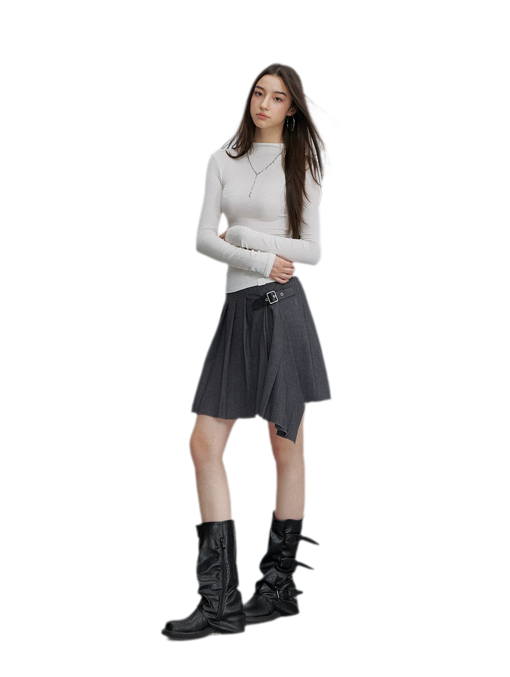 Asymmetric Pleated Strap Skirt