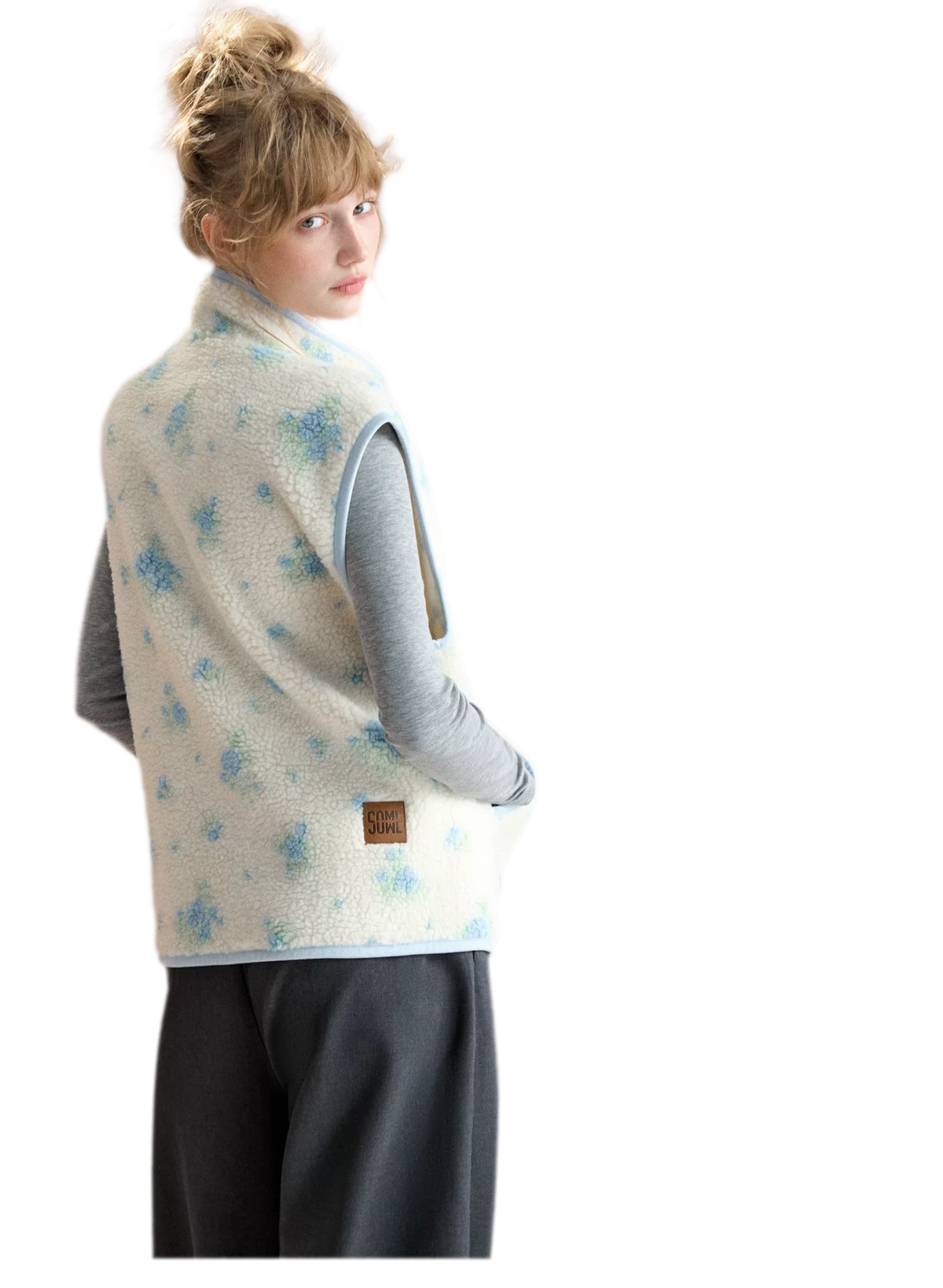 Floral Fleece Stand Collar Vest