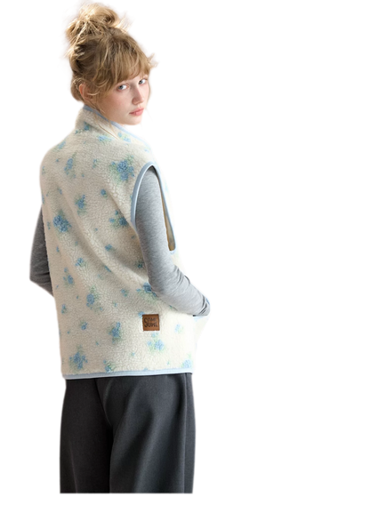 Floral Fleece Stand Collar Vest
