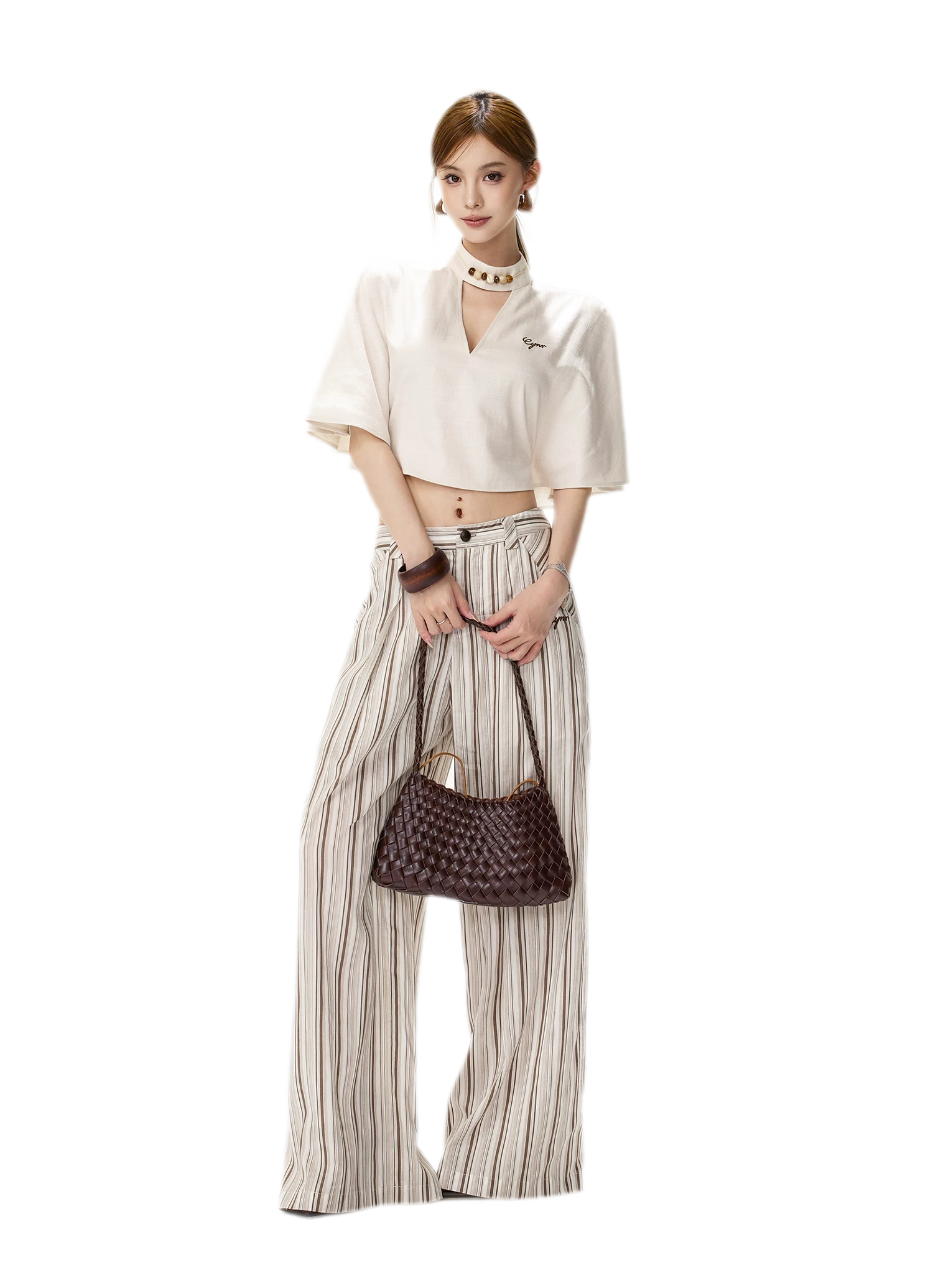 Tencel Stripe Wide-Leg Pants