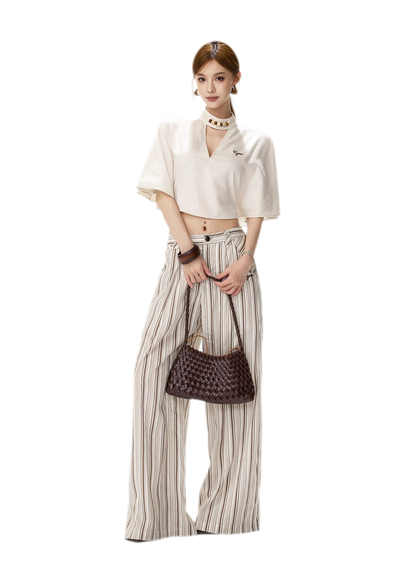 Tencel Stripe Wide-Leg Pants