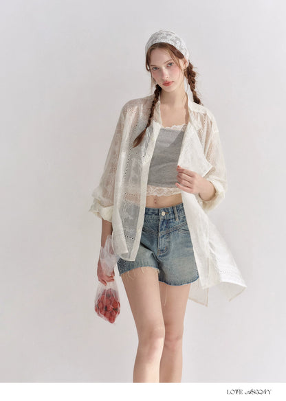Hollow Embroidered Long Sleeve Sun Protection Shirt
