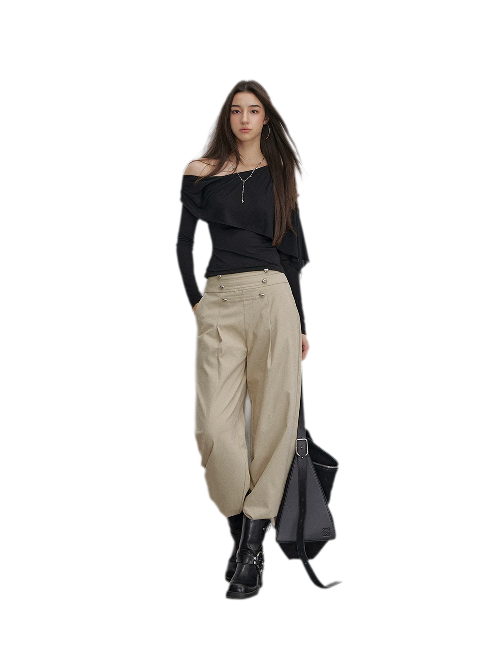 Asymmetrical Button Shoulder Top