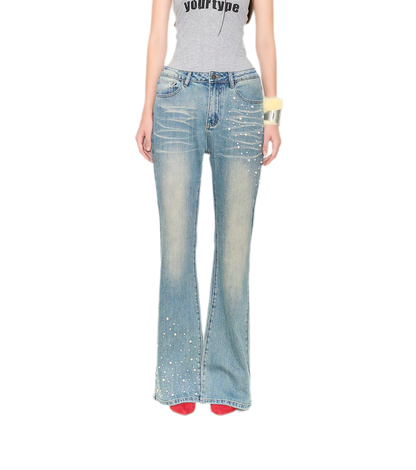 Pearl Embellished Straight Jeans