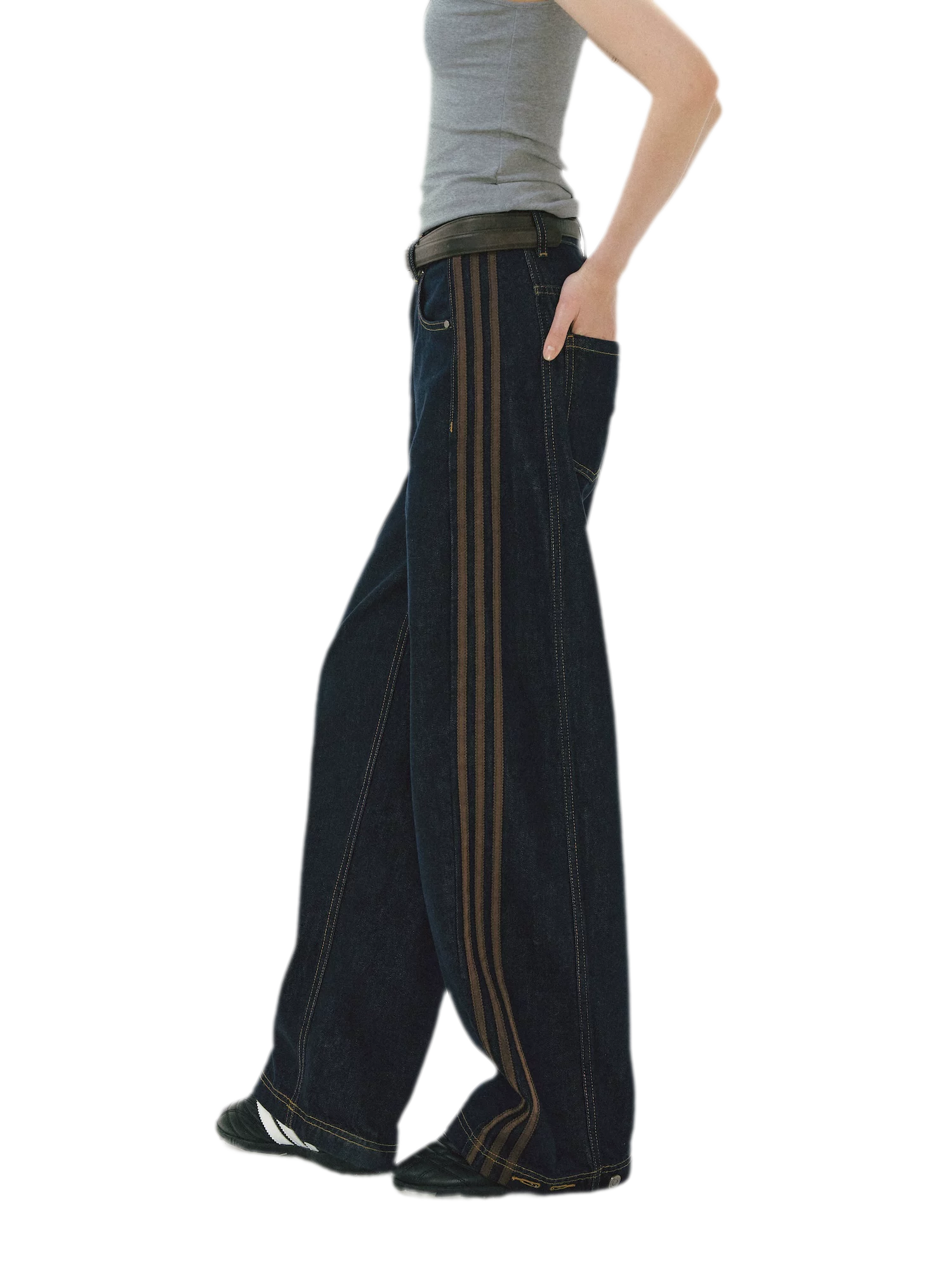 Contrast Panel Wide-Leg Jeans