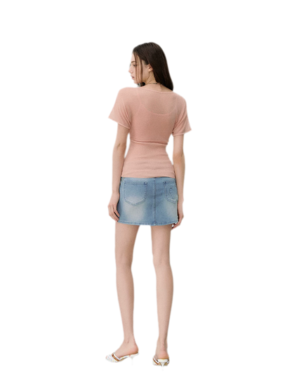 Layered Ribbed V-Neck Tee