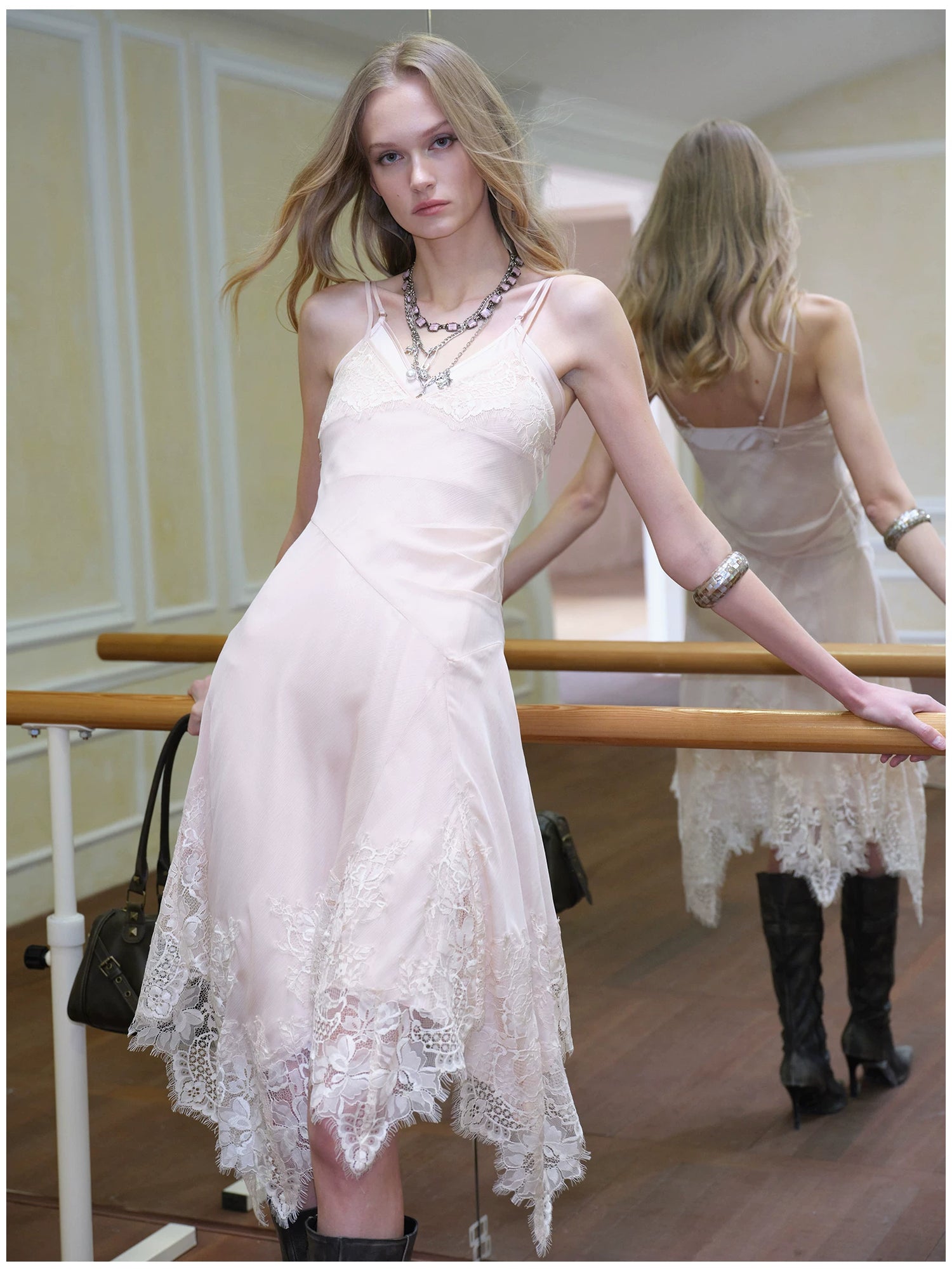 Lace Hem Layered V-Neck Camisole Dress