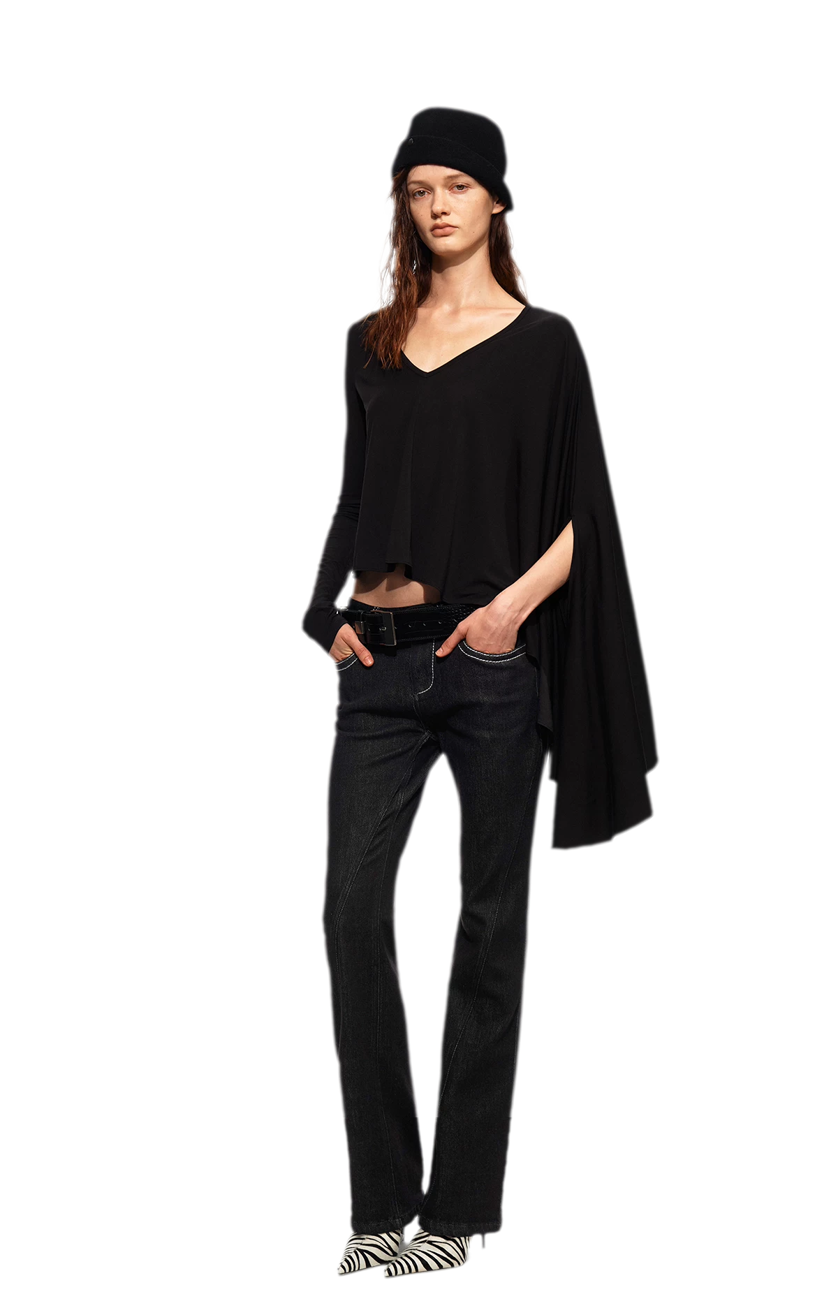 Tencel Geometric Panel Straight-Leg Jeans