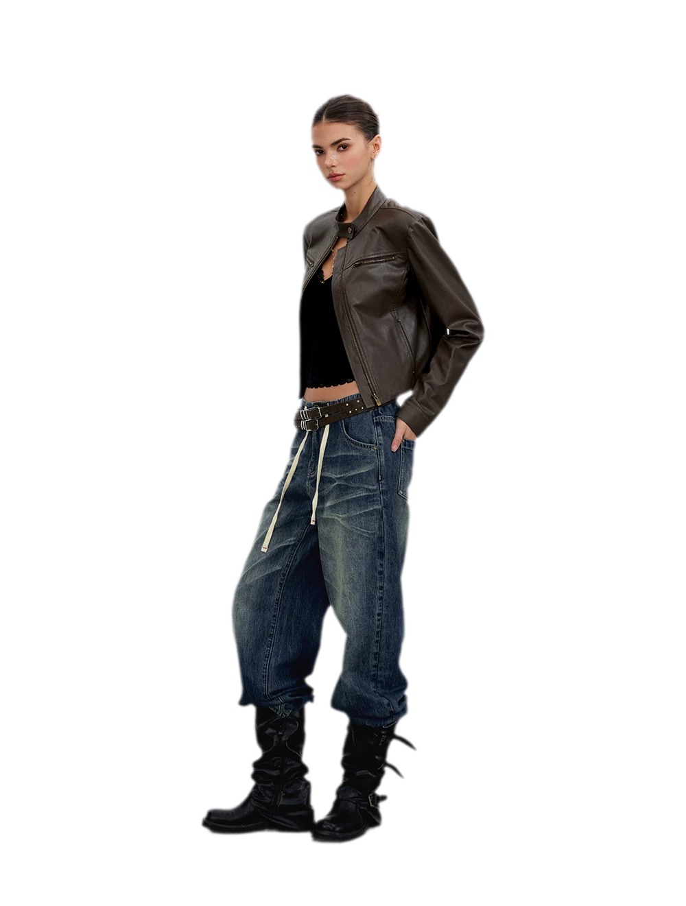 PU Leather Cropped Jacket