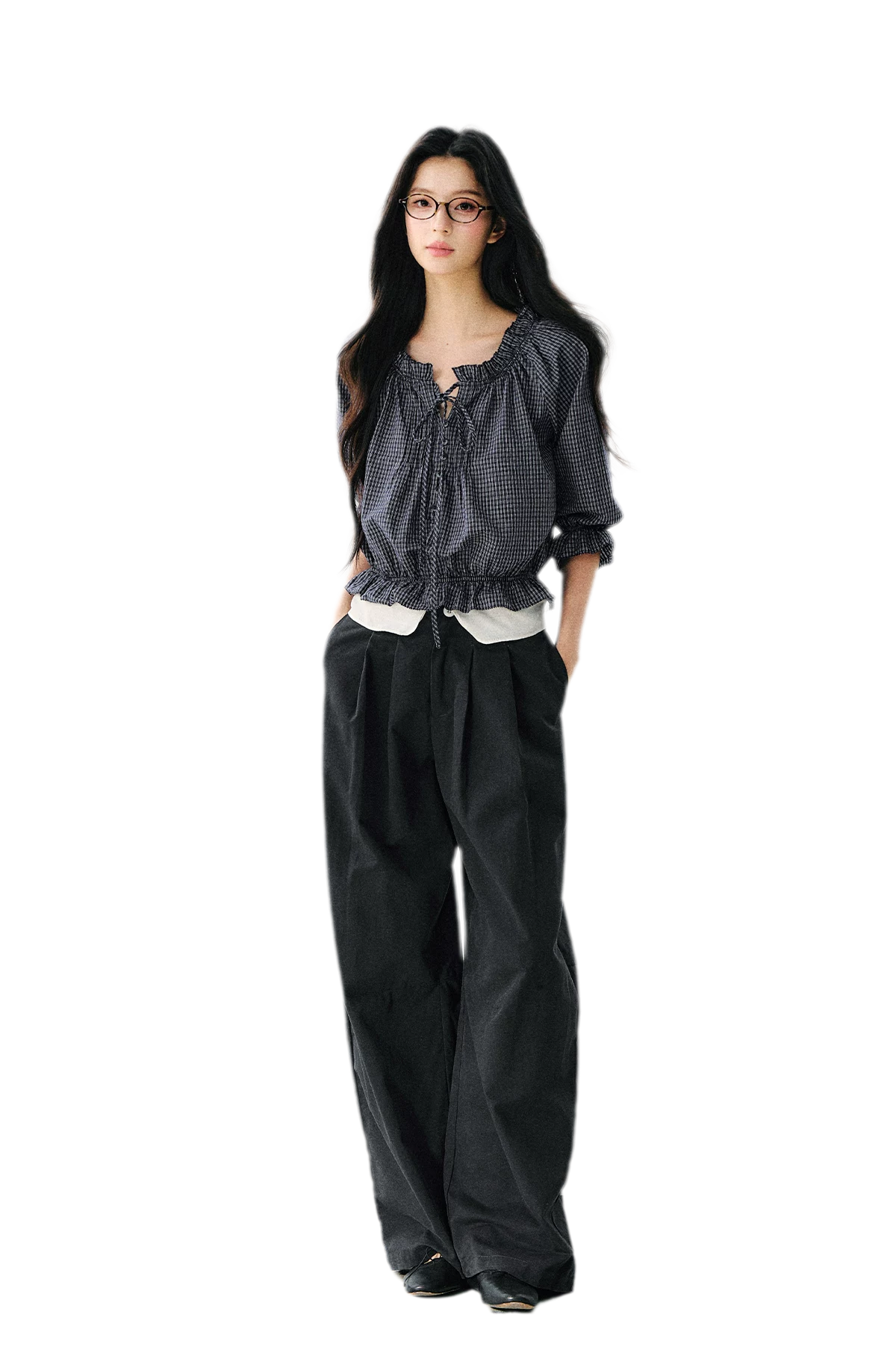 Plaid Ruffle Waist Tee