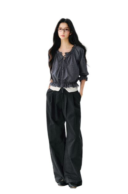 Plaid Ruffle Waist Tee