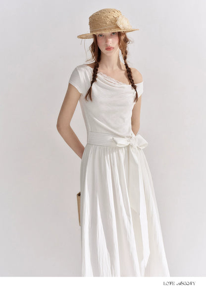 Lace-Trim Off-Shoulder Tie Dress