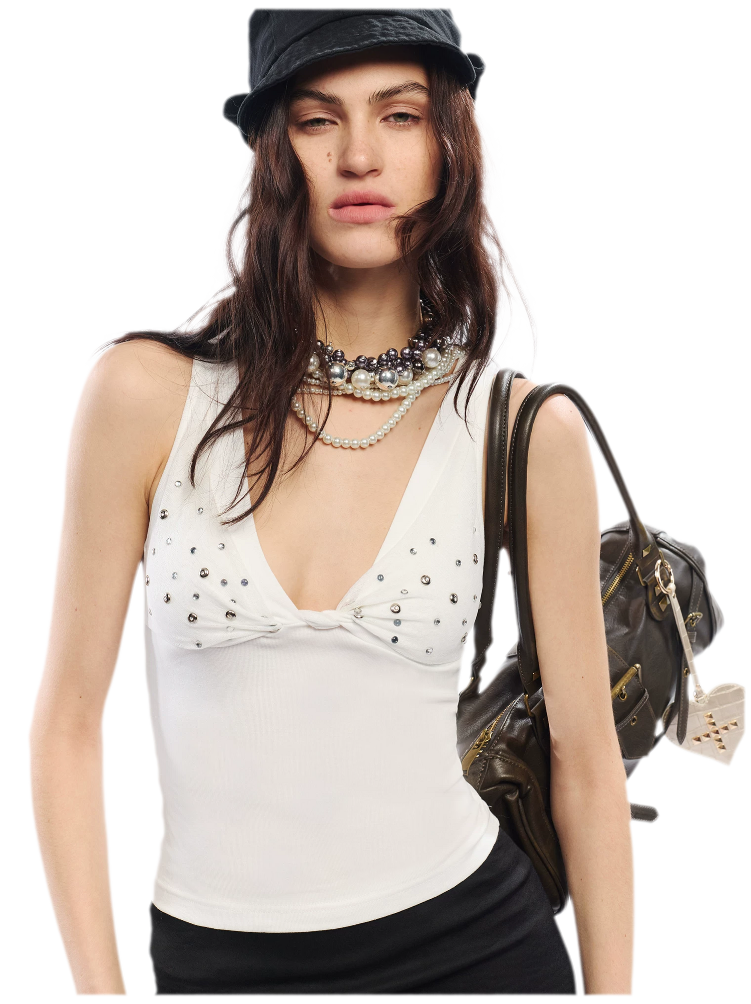 Leopard Print Rhinestone V-neck Camisole