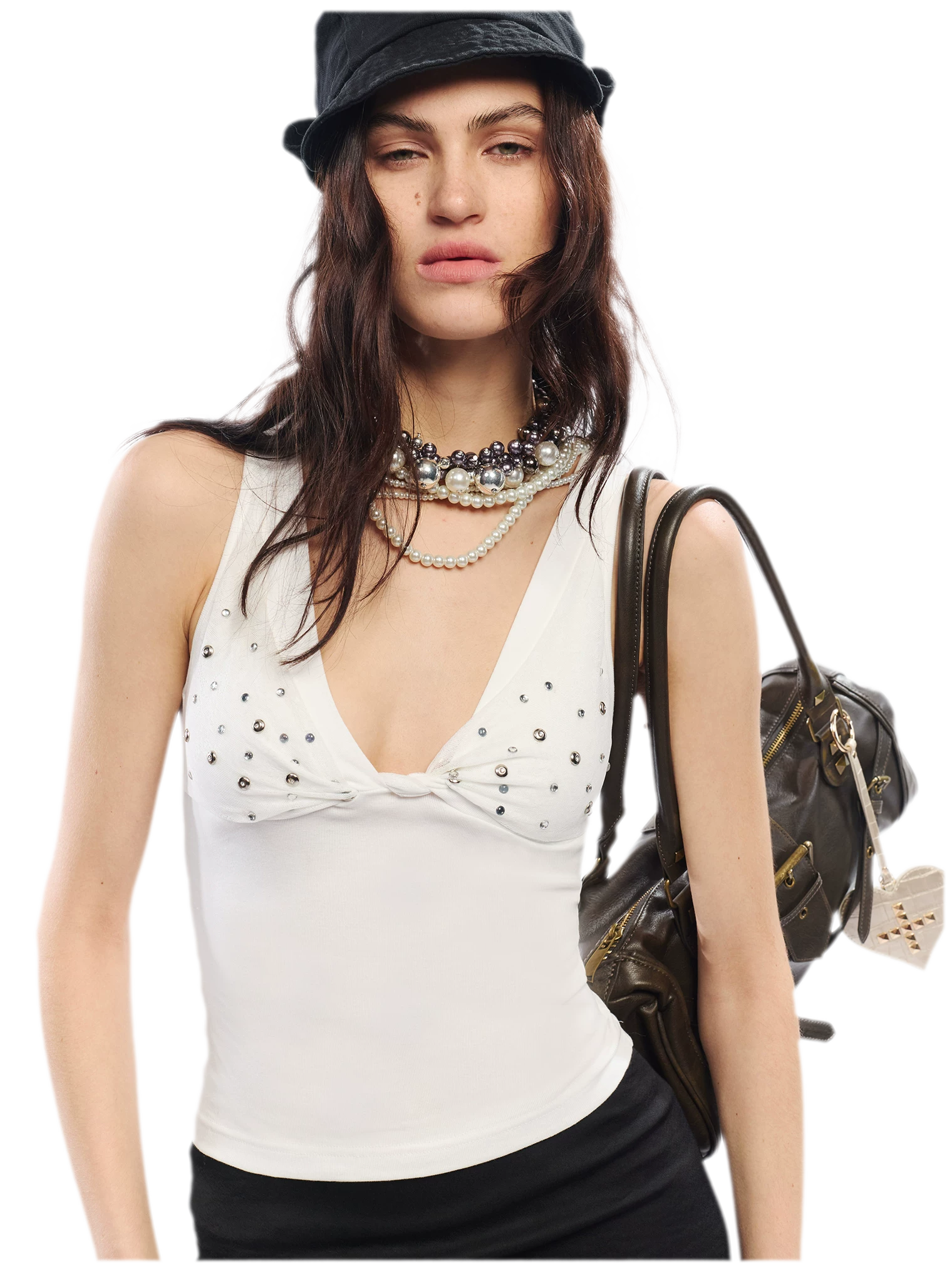 Leopard Print Rhinestone V-neck Camisole