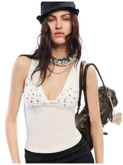 Leopard Print Rhinestone V-neck Camisole